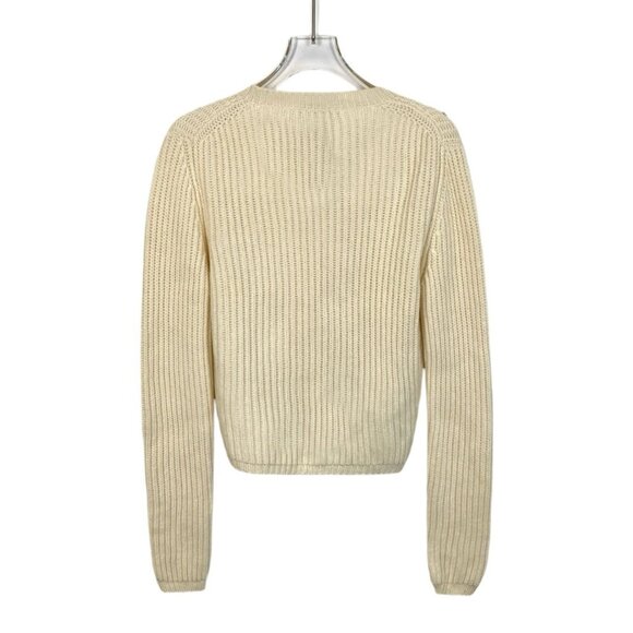 Miu Miu Womens Beige Pearl & Crystal Embellished Button-Up Cardigan Sweater Ribb - Picture 2 of 7